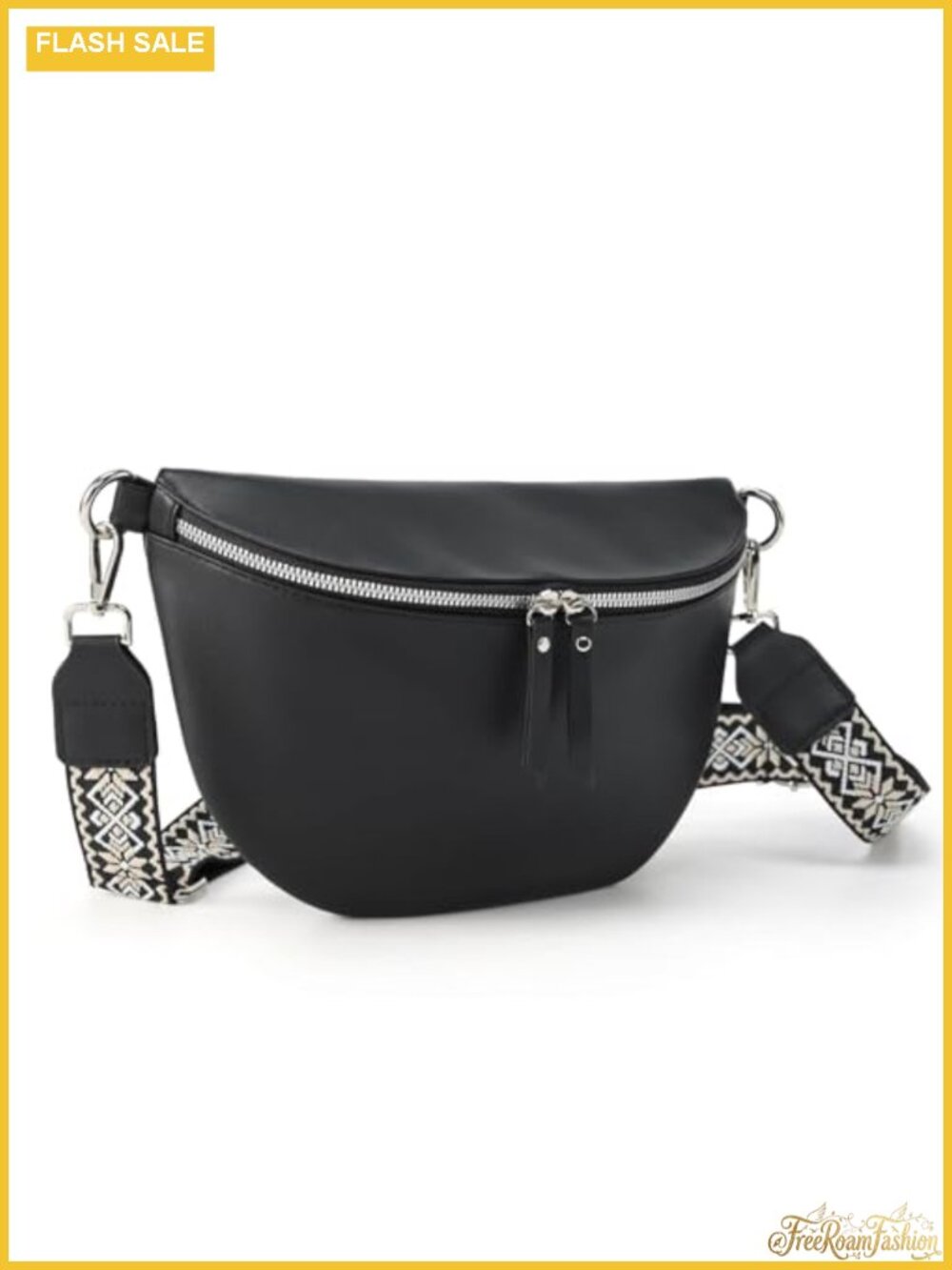 Faux Leather Crossbody Fanny Pack with Guitar Strap Adjustable Belt Bag
